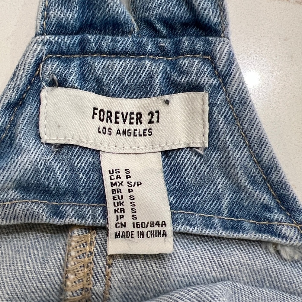 Forever 21 Denim Overall Dress Button Front Racerback Mini Small - Picture 6 of 10